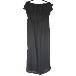 Pompous Girly DORY Sz L Black Jumpsuit Off Shoulder Sheer Built‎ in Shorts Club